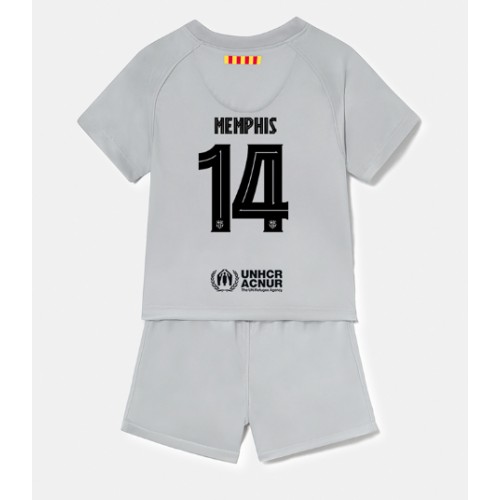 Fotbalové Dres Barcelona Memphis Depay #14 Dětské Alternativní 2022-23 Krátký Rukáv (+ trenýrky)